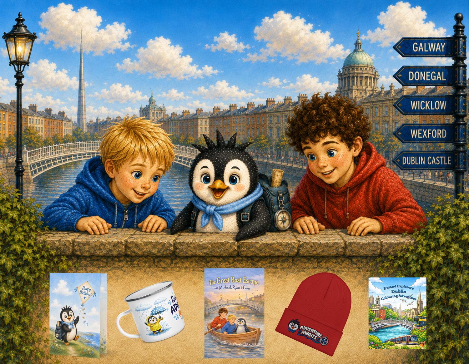 Éire's Treasure Trove — storybook friends by the river in Dublin, with books, mugs and cards